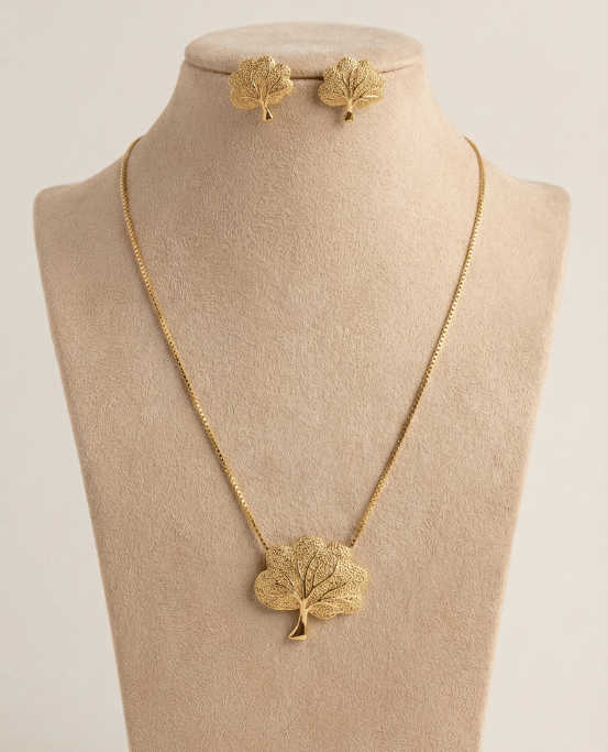 Golden Leaf Harmony Necklace & Earring Set