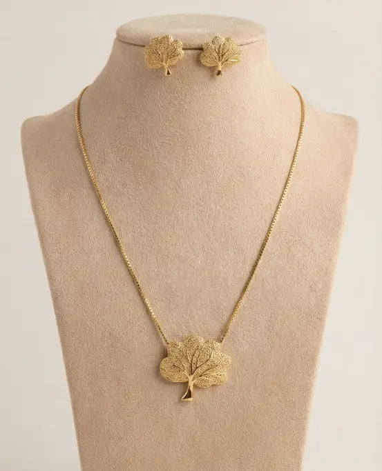 Golden Leaf Harmony Necklace & Earring Set EleganceGlow