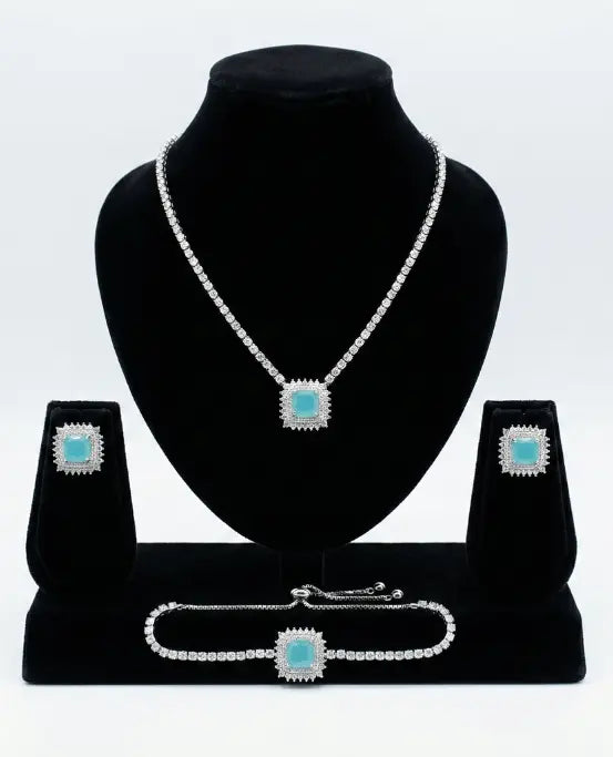 EleganceGlow Aqua Radiance Square-Cut Jewelry Set EleganceGlow