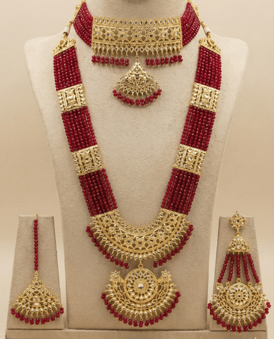 Royal Mehroon & Gold Bridal Heritage Jewelry Set