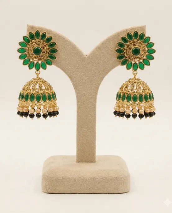 Royal Emerald Bloom Jhumka Earrings EleganceGlow