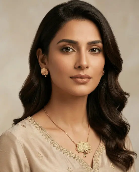 Golden Leaf Harmony Necklace & Earring Set EleganceGlow