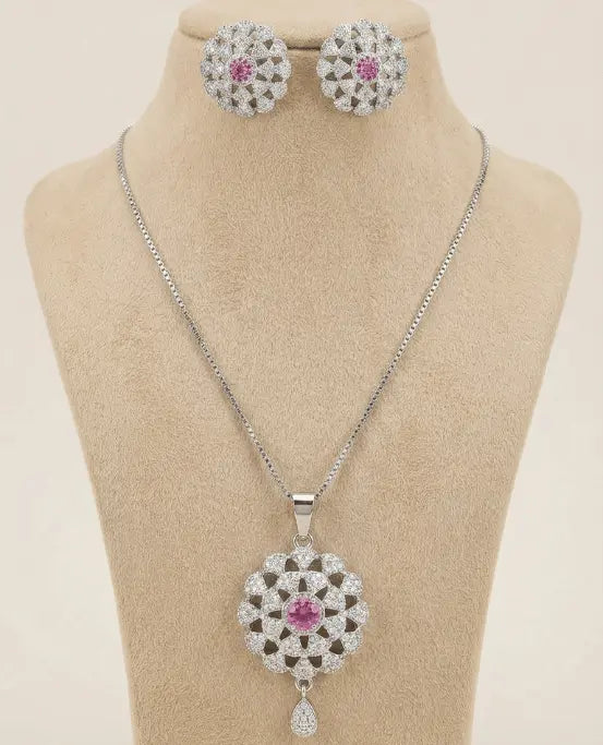 Crystal Bloom Silver Necklace & Earring Set EleganceGlow