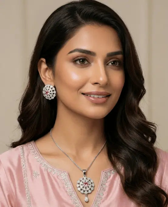 Crystal Bloom Silver Necklace & Earring Set EleganceGlow