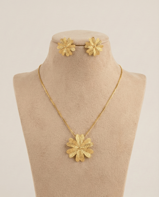 Golden Blossom Necklace & Earring Set