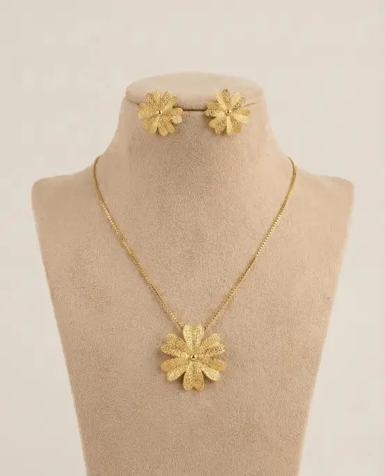 Golden Blossom Necklace & Earring Set EleganceGlow