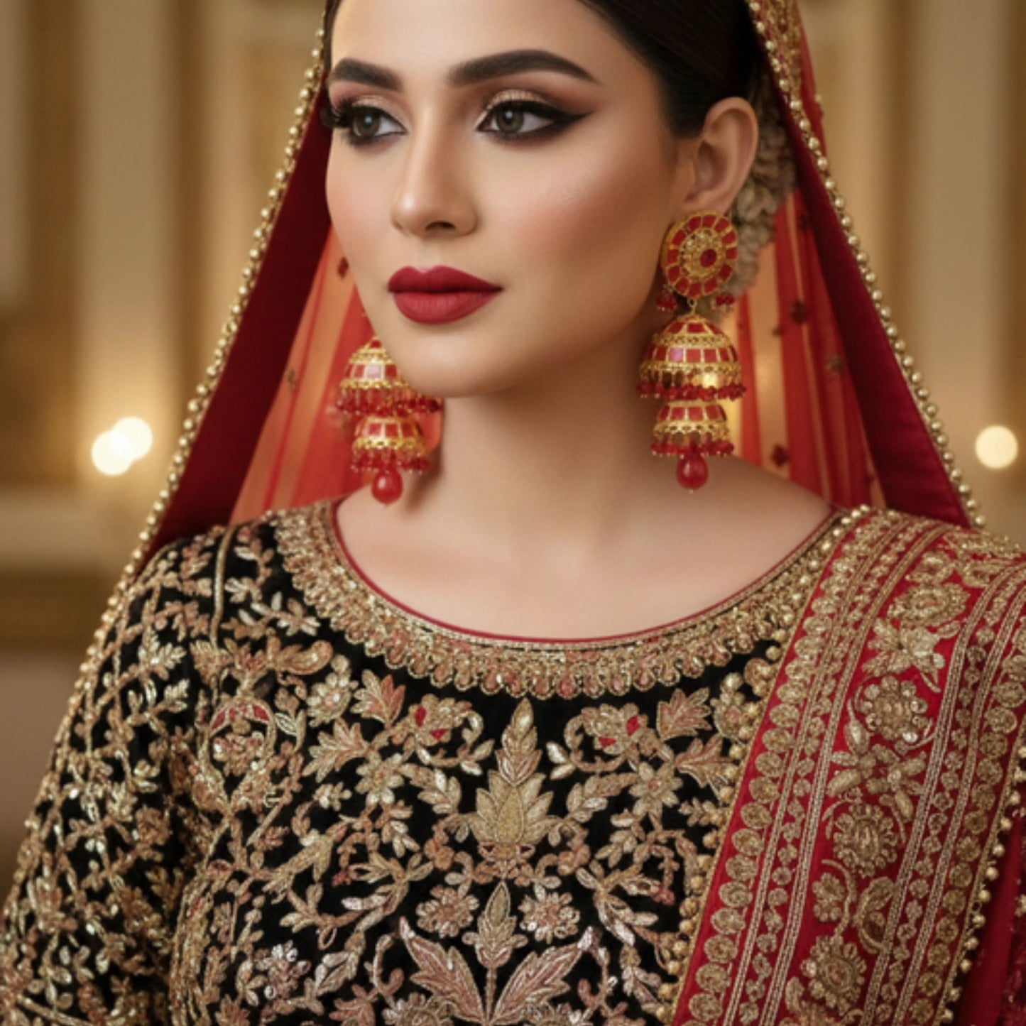 EleganceGlow Ruby Royale Jhumka Set EleganceGlow