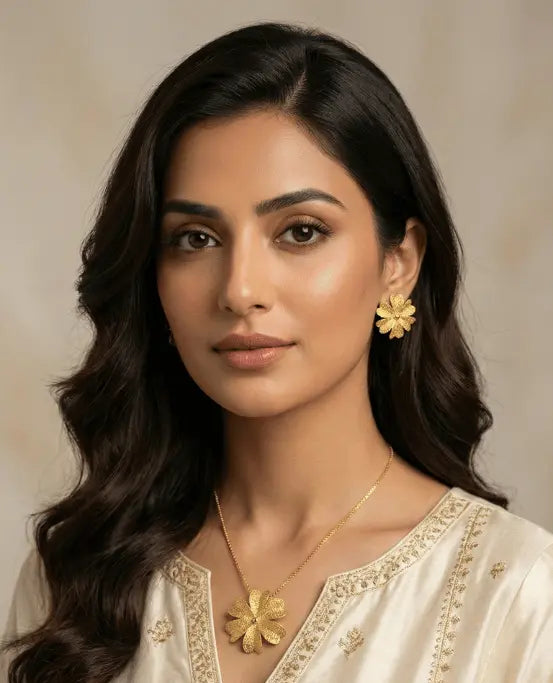 Golden Blossom Necklace & Earring Set EleganceGlow