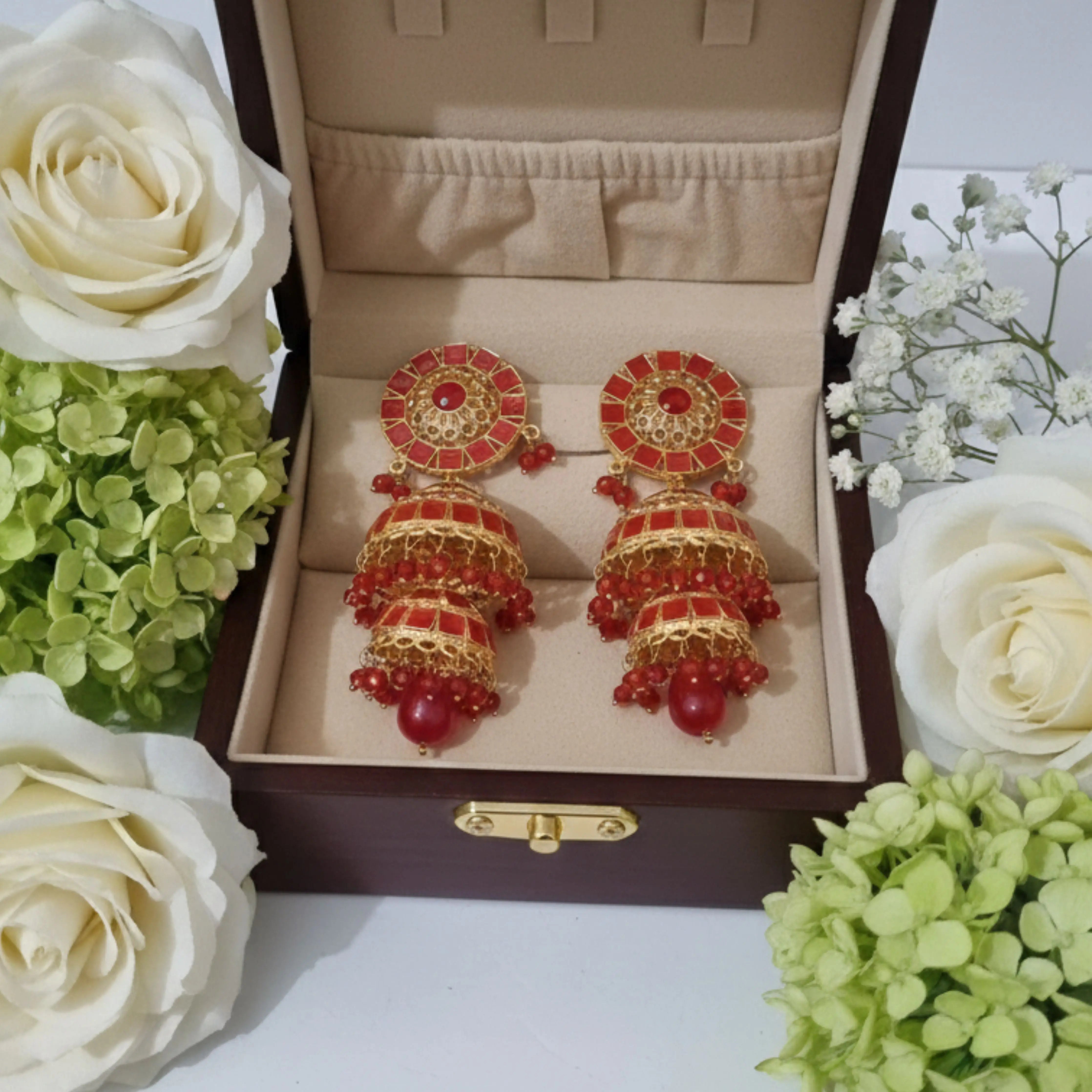 EleganceGlow Ruby Royale Jhumka Set EleganceGlow