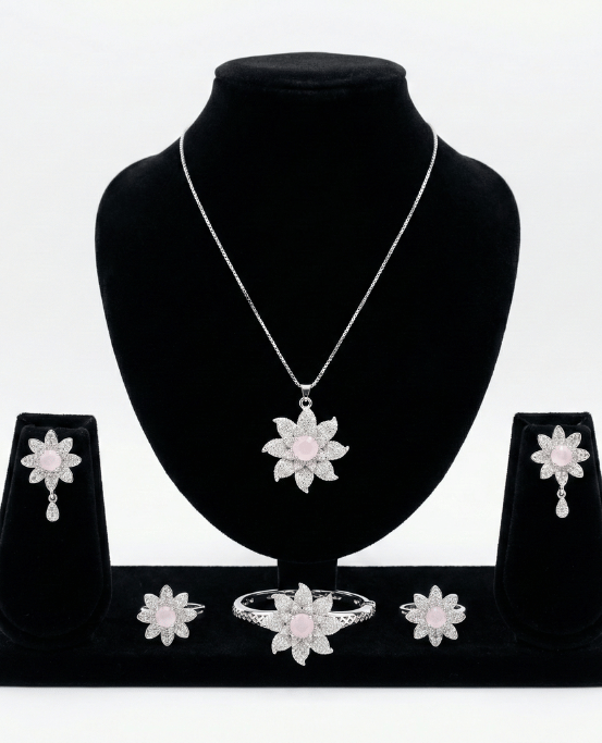 EleganceGlow – Blossom Radiance Silver Jewelry Se