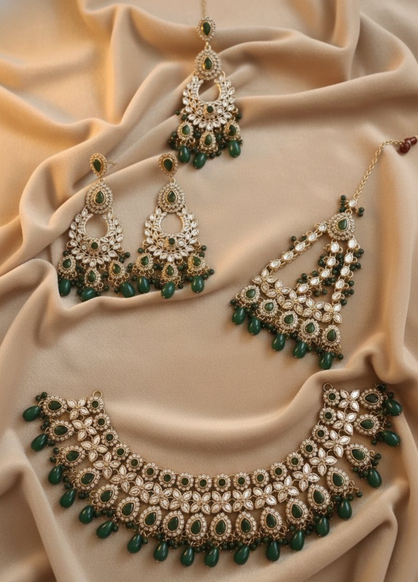 Emerald Radiance Kundan Jewelry Set