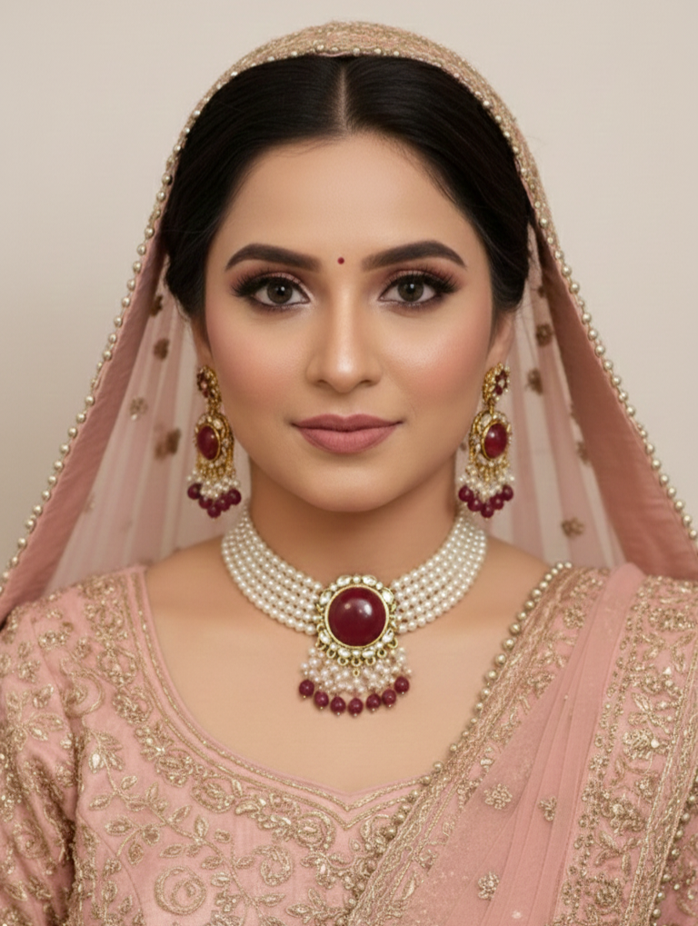 EleganceGlow Royal Ruby Pearl Statement Jewelry Set