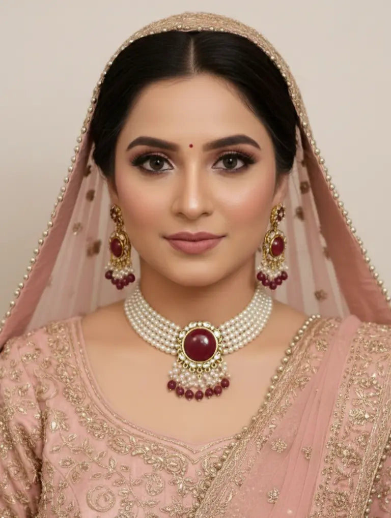 EleganceGlow Royal Ruby Pearl Statement Jewelry Set EleganceGlow