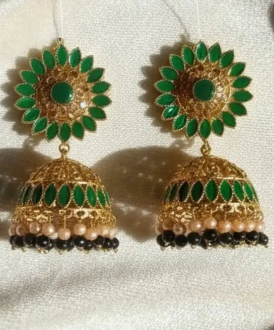 Royal Emerald Bloom Jhumka Earrings EleganceGlow