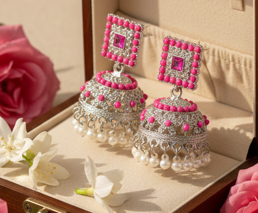Pink Radiant Jhumka Earrings