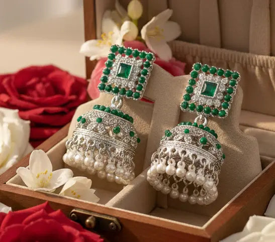 Emerald Royale Jhumka Earrings EleganceGlow