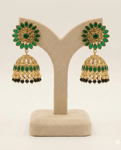 Royal Emerald Bloom Jhumka Earrings