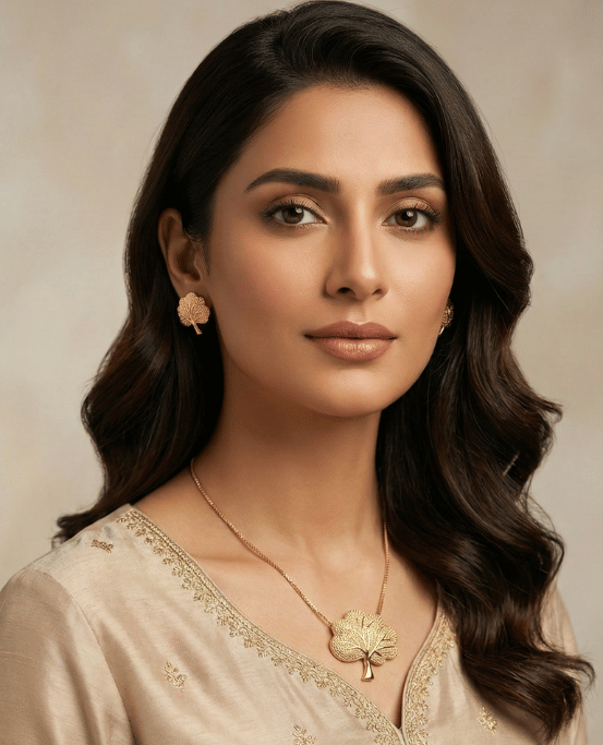 Golden Leaf Harmony Necklace & Earring Set