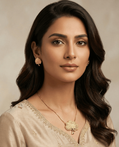 Golden Leaf Harmony Necklace & Earring Set