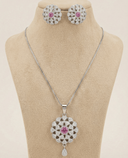 Crystal Bloom Silver Necklace & Earring Set