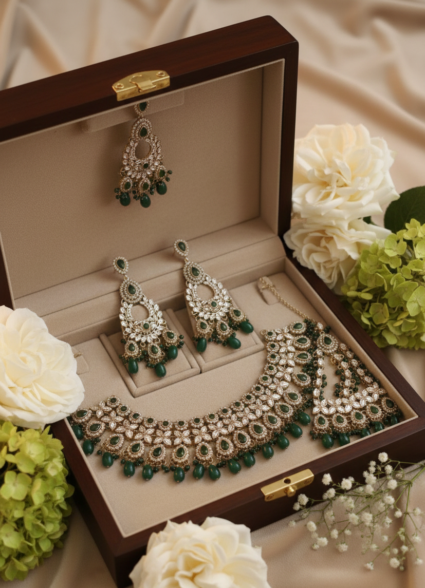 Emerald Radiance Kundan  Jewelry Set