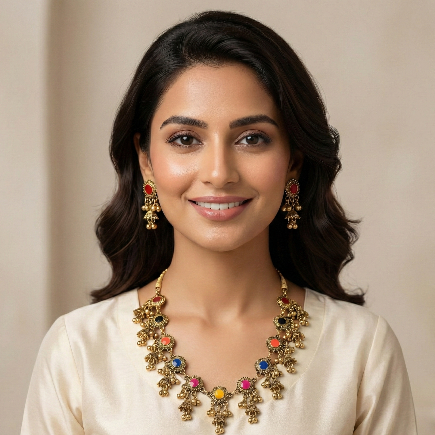 Royal Multicolor Kundan Necklace Set