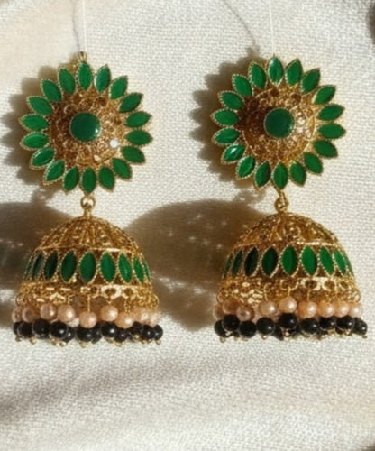 Royal Emerald Bloom Jhumka Earrings