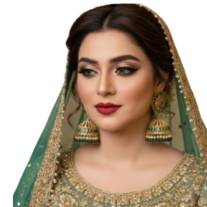Emerald Green Kundan Pearl Jhumka Earrings